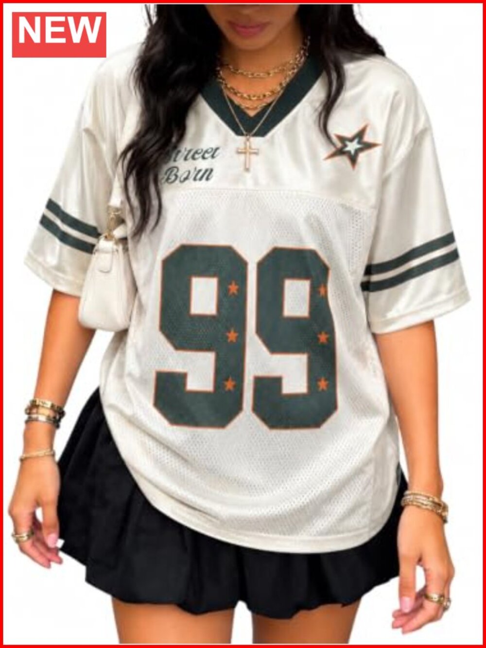 Oversized V-Neck Mesh Graphic Tee Streetwear Retro T-Shirt